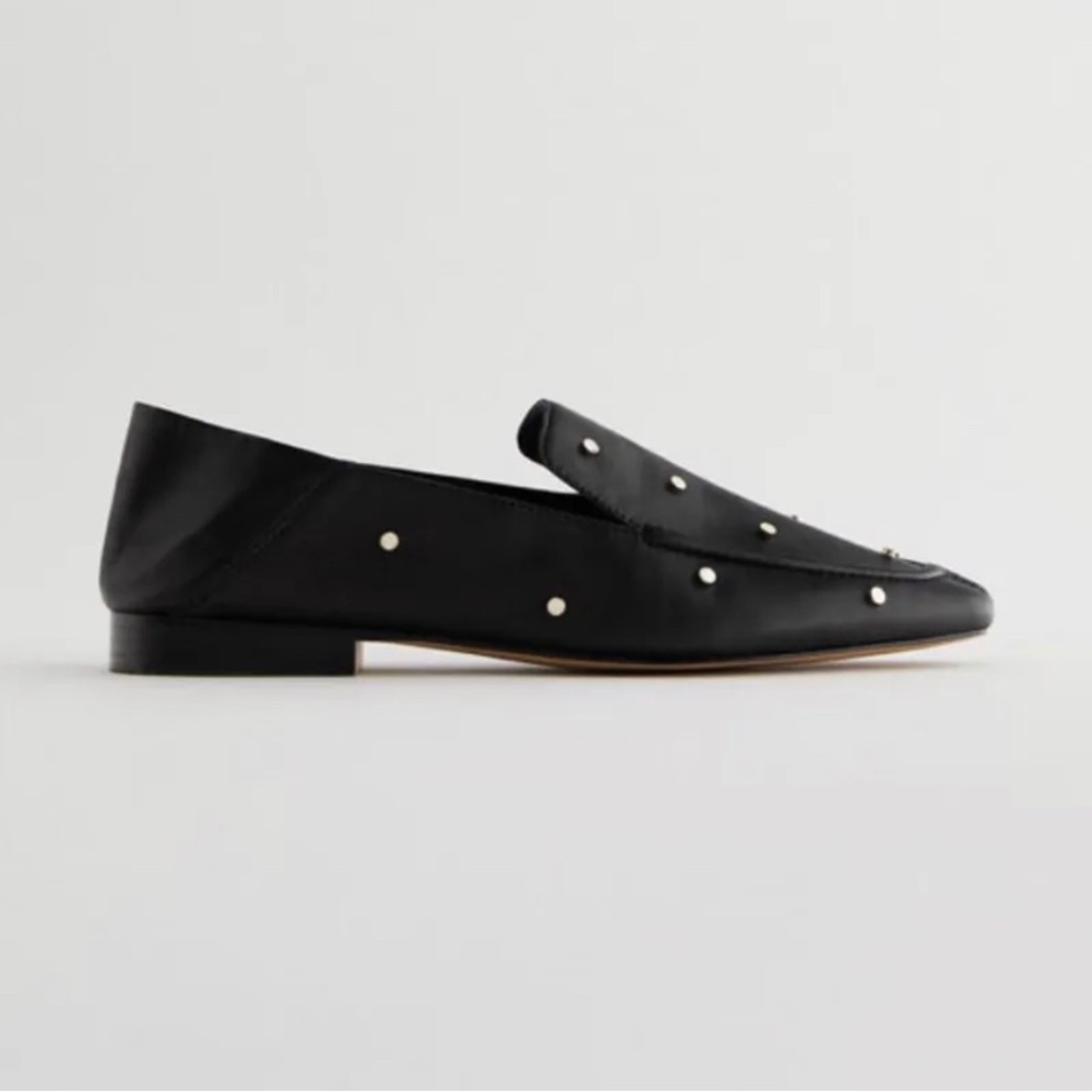 NEW! Zara black leather studded loafers